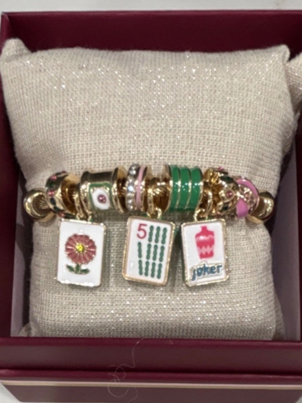 NWT! Piper-K Gold Tone Mahjong Dangle Charm Bracelet Hand painted tiles